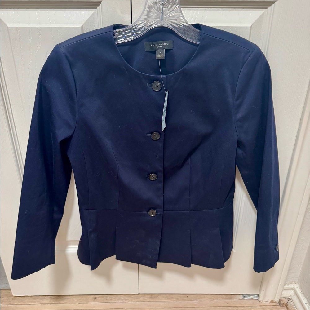 NWT-Ann Taylor Navy Blue Jacket. Peplum style.